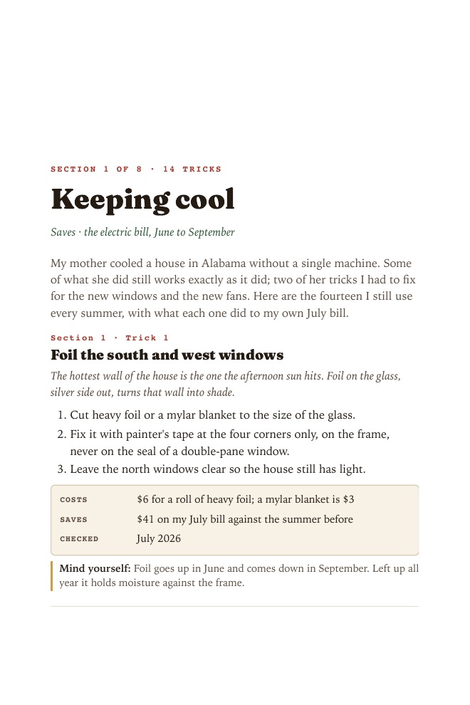 Sample page: Section 1, keeping cool